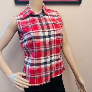 Five Star by Roper Red and White Plaid Sleeveless Button-Down Western Shirt